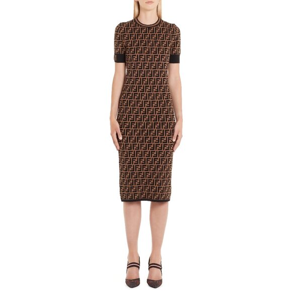 Fendi Brown FF Midi Dress - Picture 1 of 10